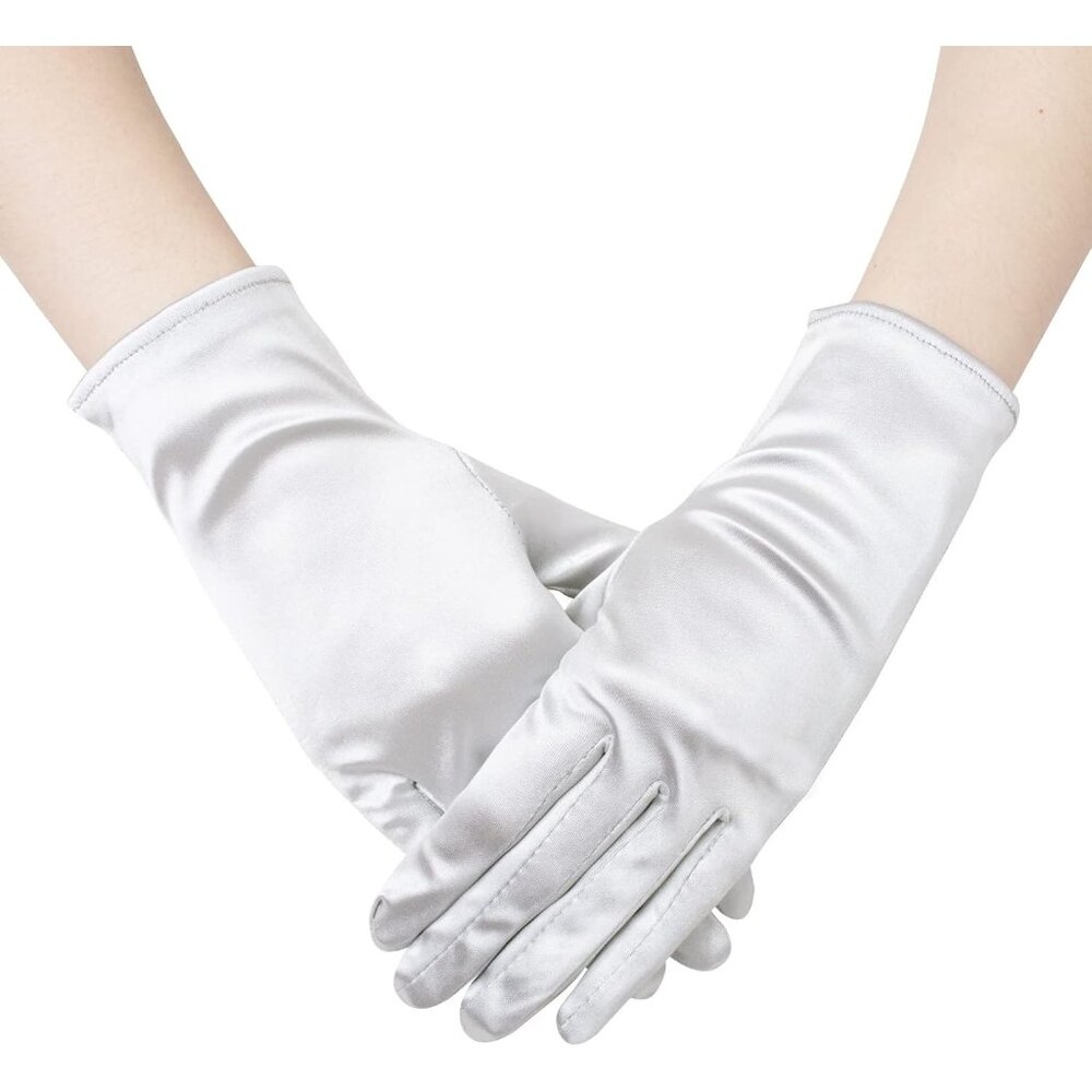 Women's A-Silver Formal Velvet Short Satin Gloves Wedding Banquet Party Prom